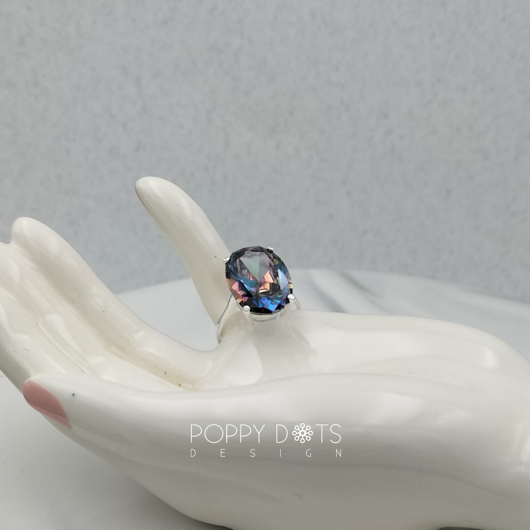 Luxurious Sterling Silver Oval Mystic Topaz Ring