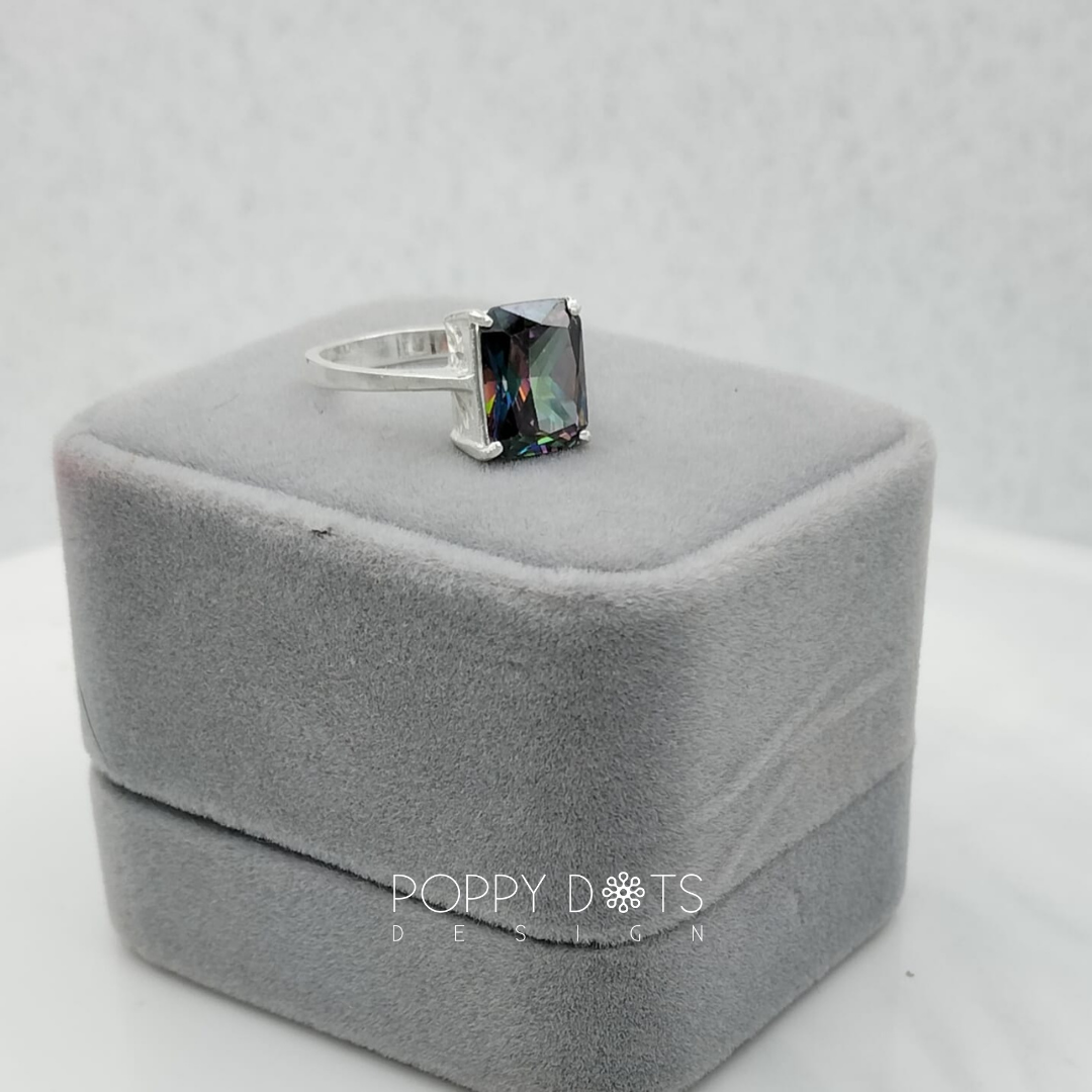 Luxurious Sterling Silver Rectangular Mystic Topaz Ring
