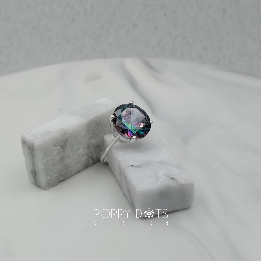 Luxurious Sterling Silver Round Mystic Topaz Ring