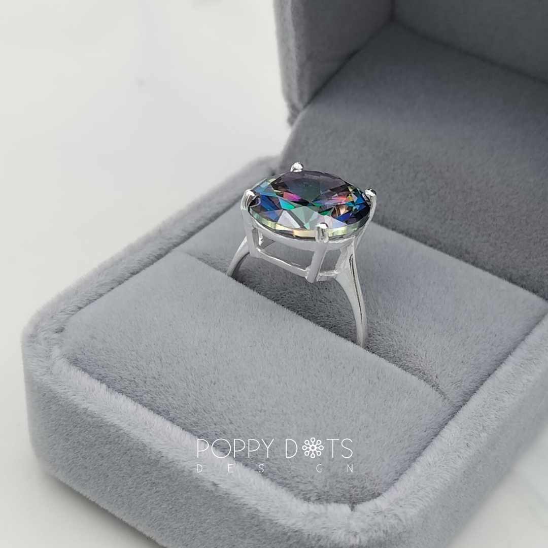 Luxurious Sterling Silver Round Mystic Topaz Ring