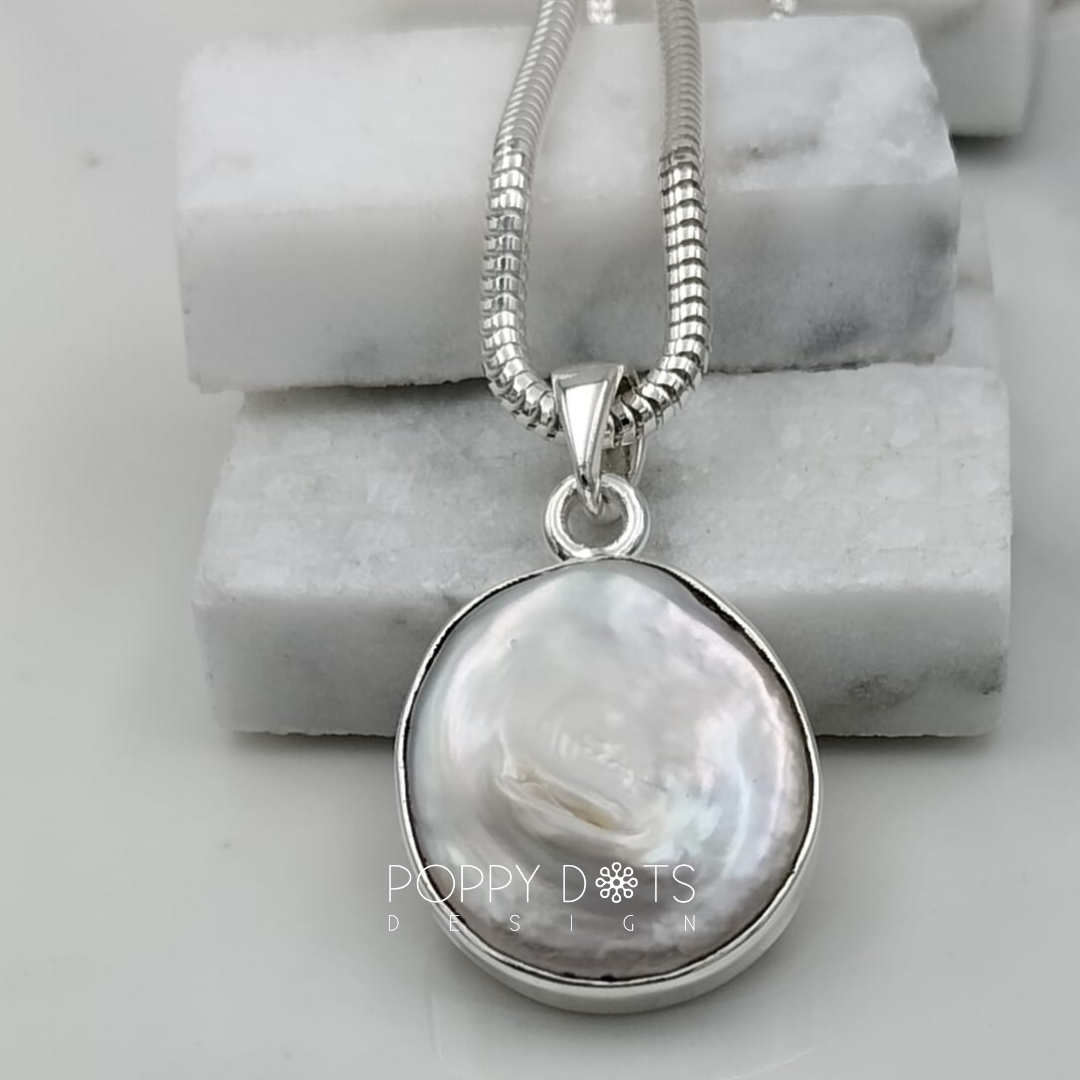 Luxurious Sterling Silver Chunky Round Baroque Pearl Pendant