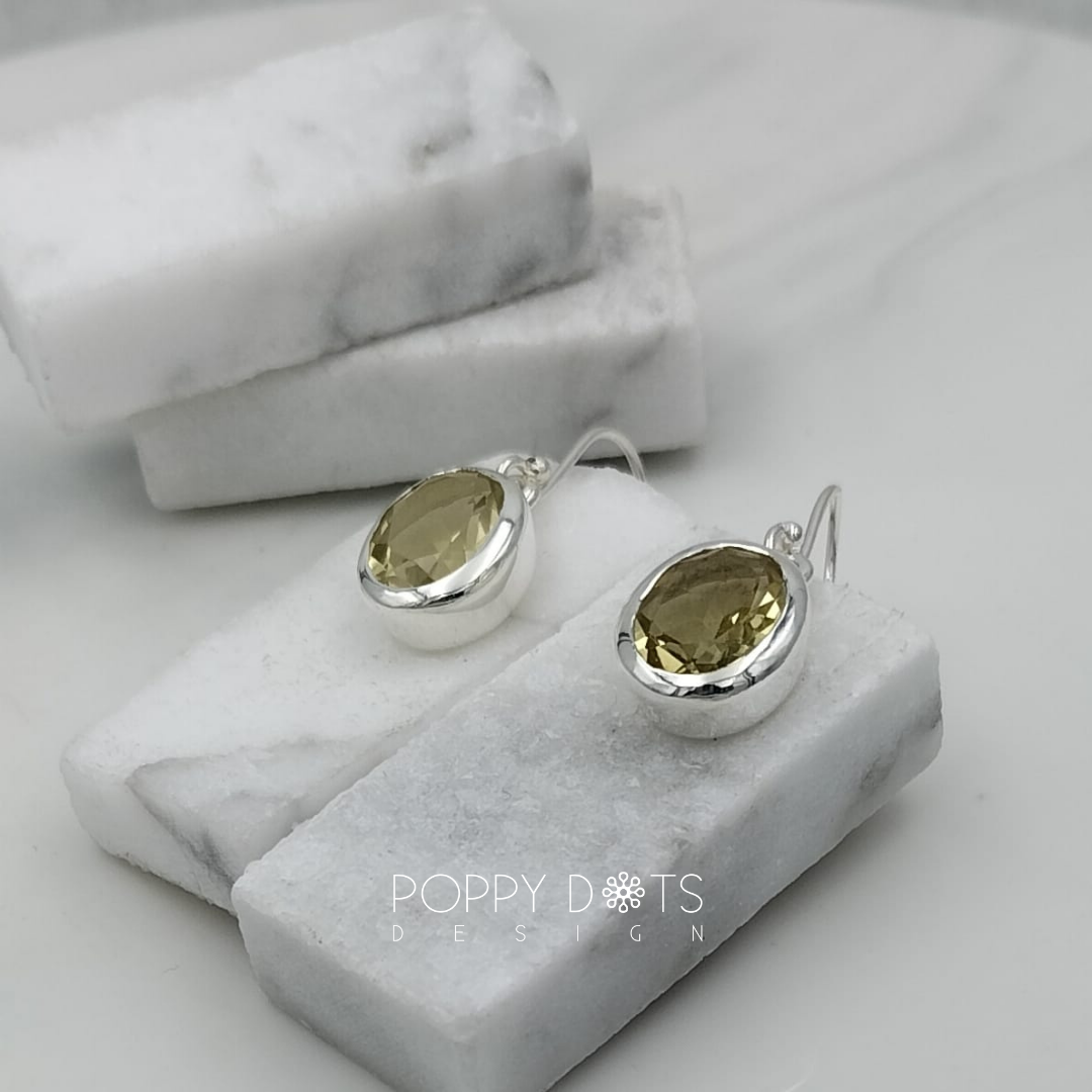 Luxurious Sterling Silver Oval Lemon Quartz Earrings