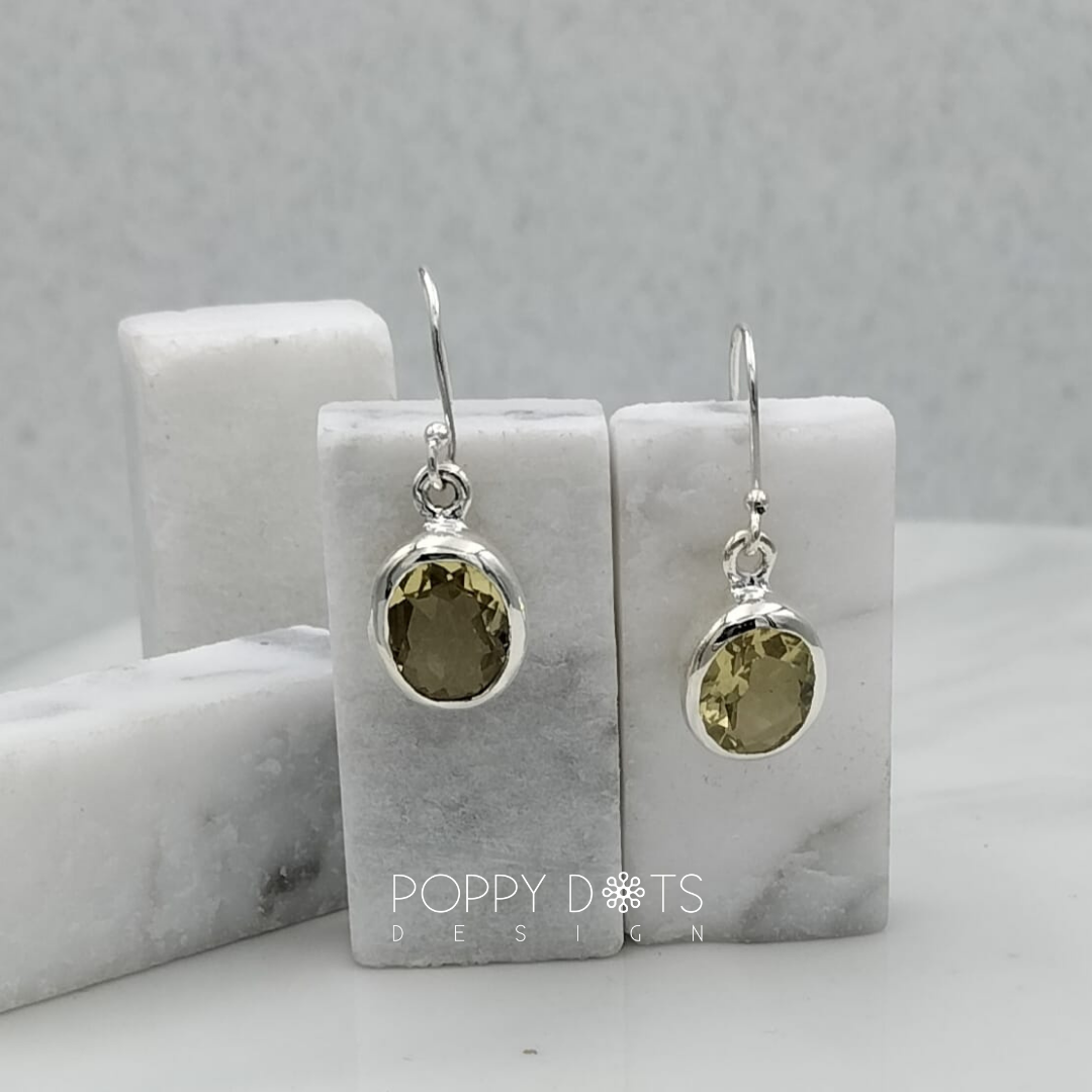 Luxurious Sterling Silver Oval Lemon Quartz Earrings