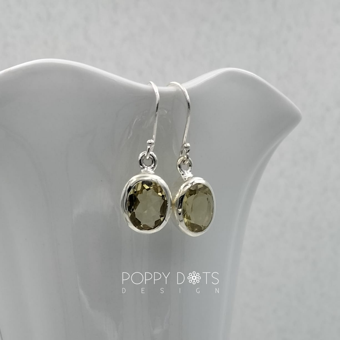 Luxurious Sterling Silver Oval Lemon Quartz Earrings