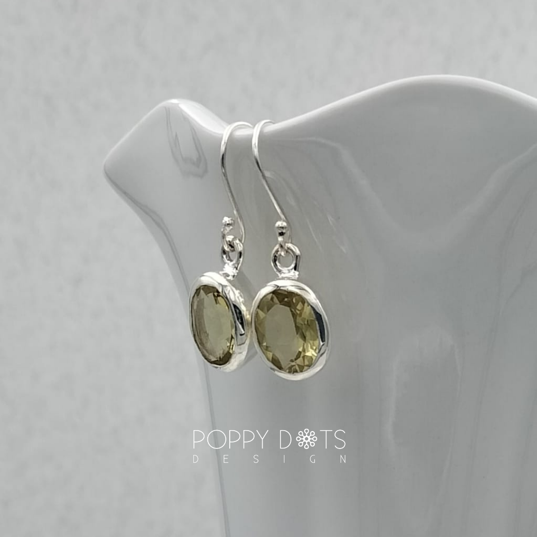 Luxurious Sterling Silver Oval Lemon Quartz Earrings