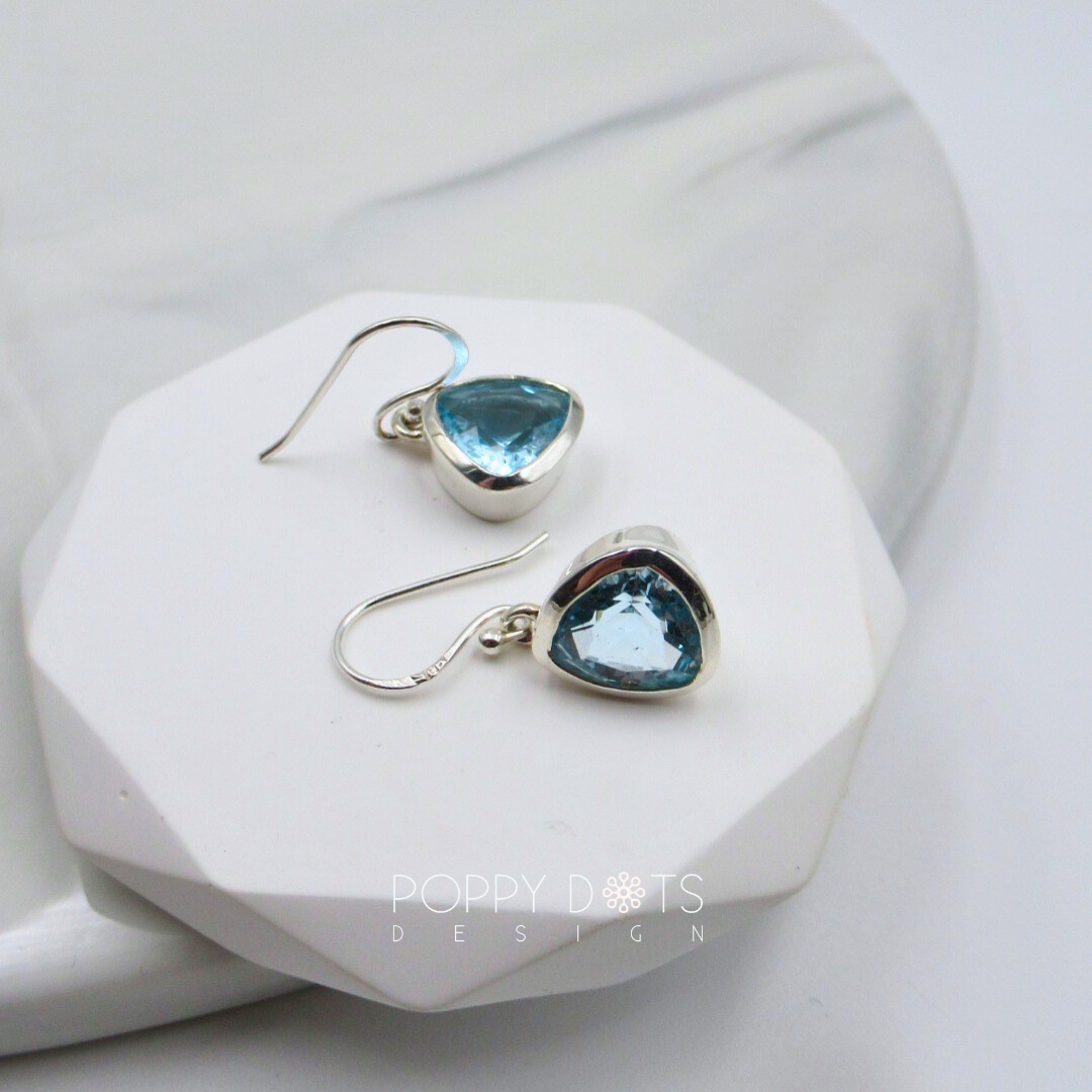 Sterling Silver Blue Topaz Trillion Earring and Pendant Set