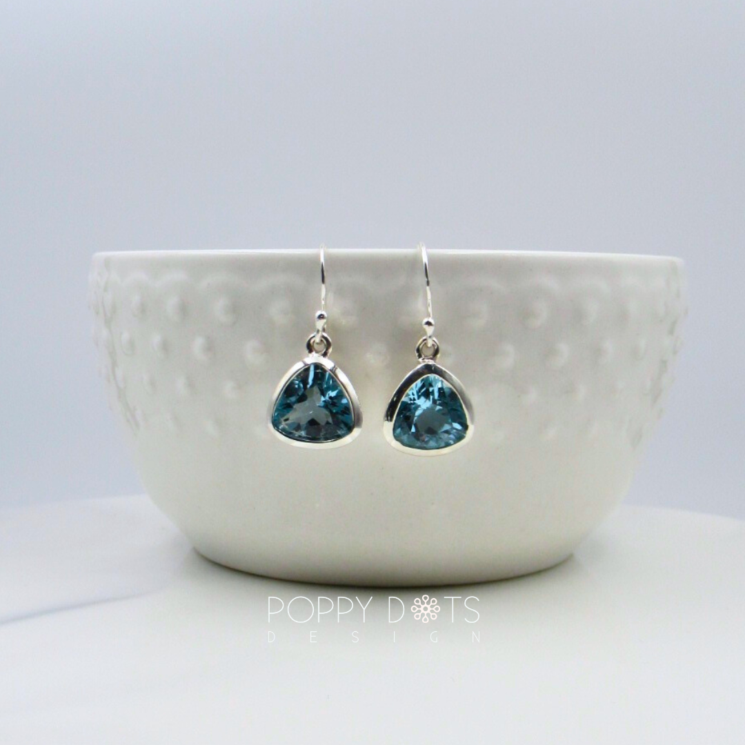 Sterling Silver Blue Topaz Trillion Earring and Pendant Set