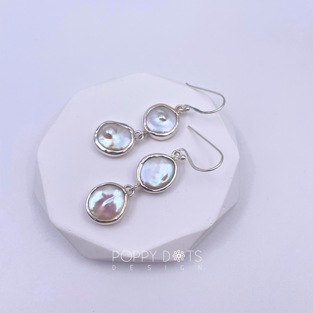 Luxurious Sterling Silver Double Coin Pearl Earrings