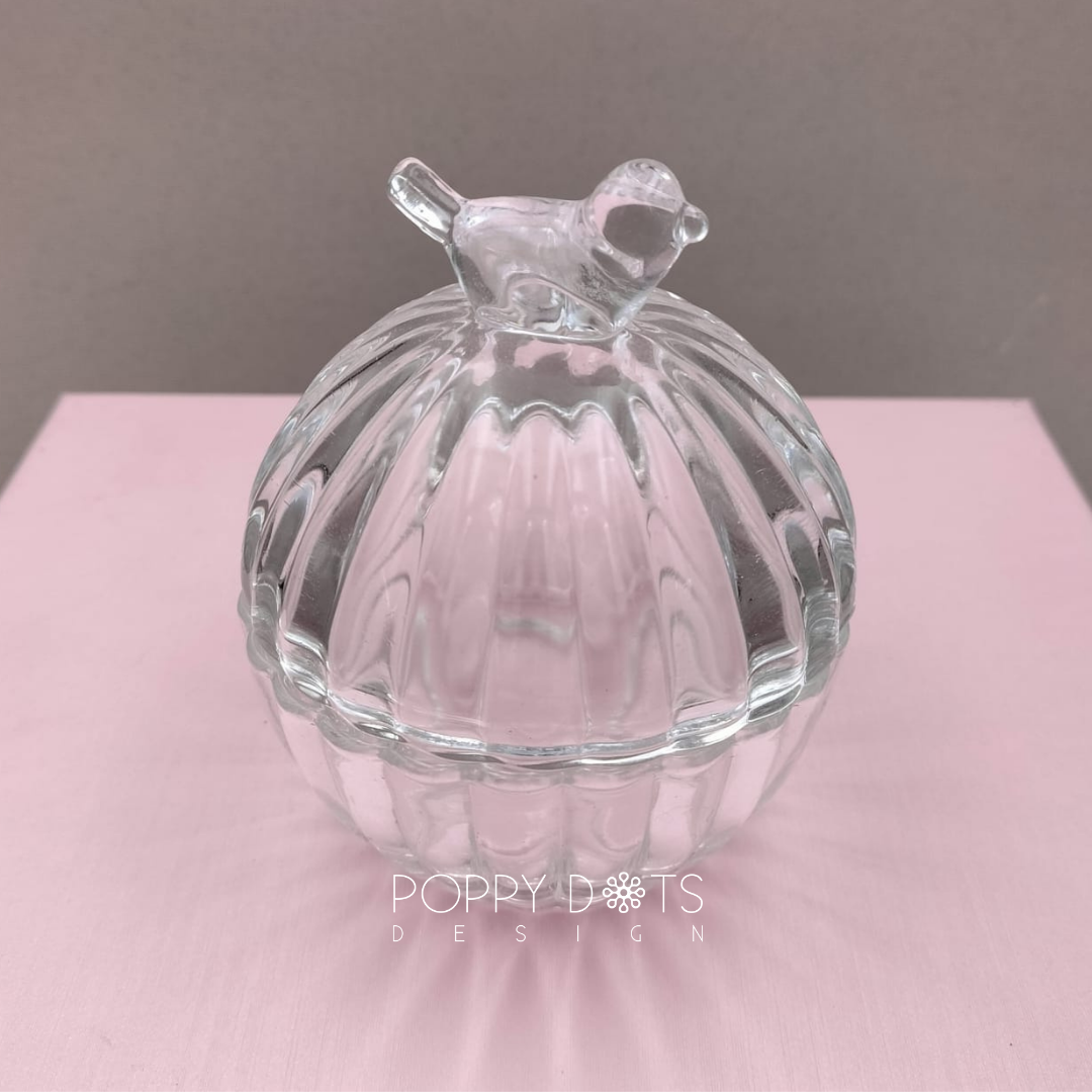 Round Glass Birdy Container