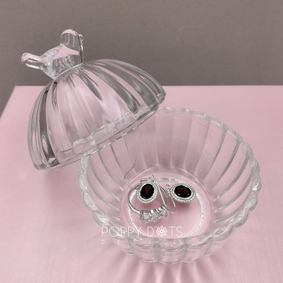Round Glass Birdy Container