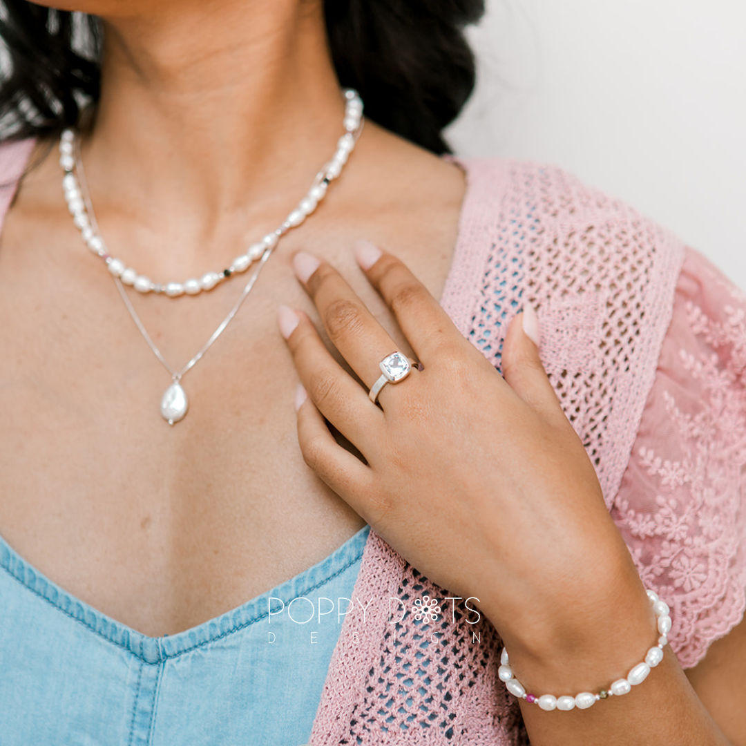 Sterling Silver Mixed Tourmaline and Freshwater Pearl Necklace