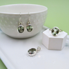 Luxurious Sterling Silver Oval Green Amethyst Earrings, Ring and Pendant Set