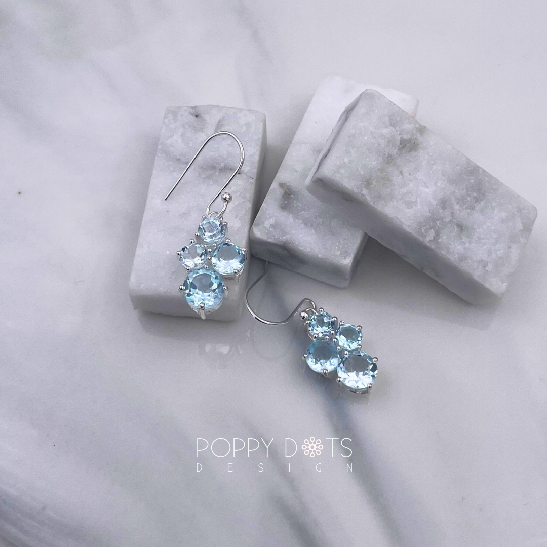 Sterling SIlver Blue Topaz Cluster Earrings
