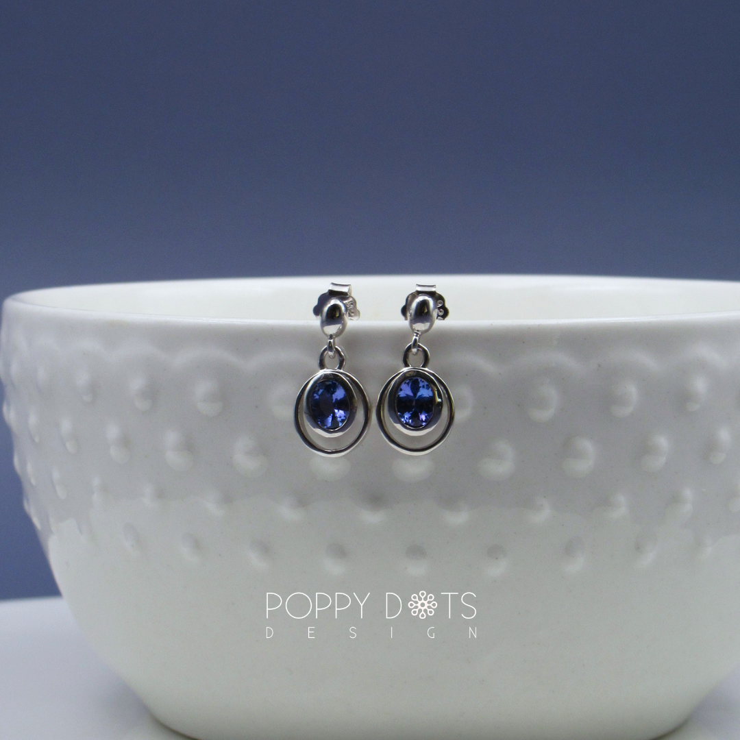 Sterling Silver Double Oval Tanzanite Stud Earrings