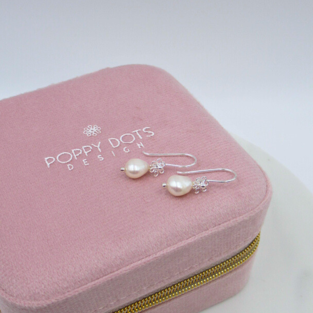 Sterling Silver Flower Pearl Earrings