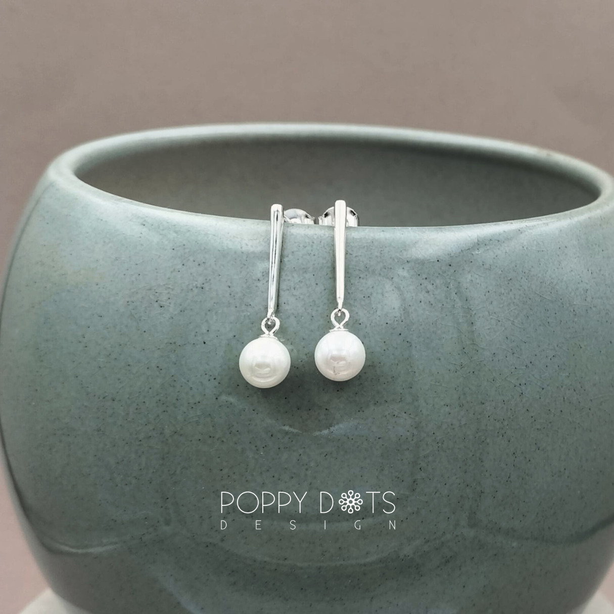 Sterling Silver Pearl Bead Drop Studs