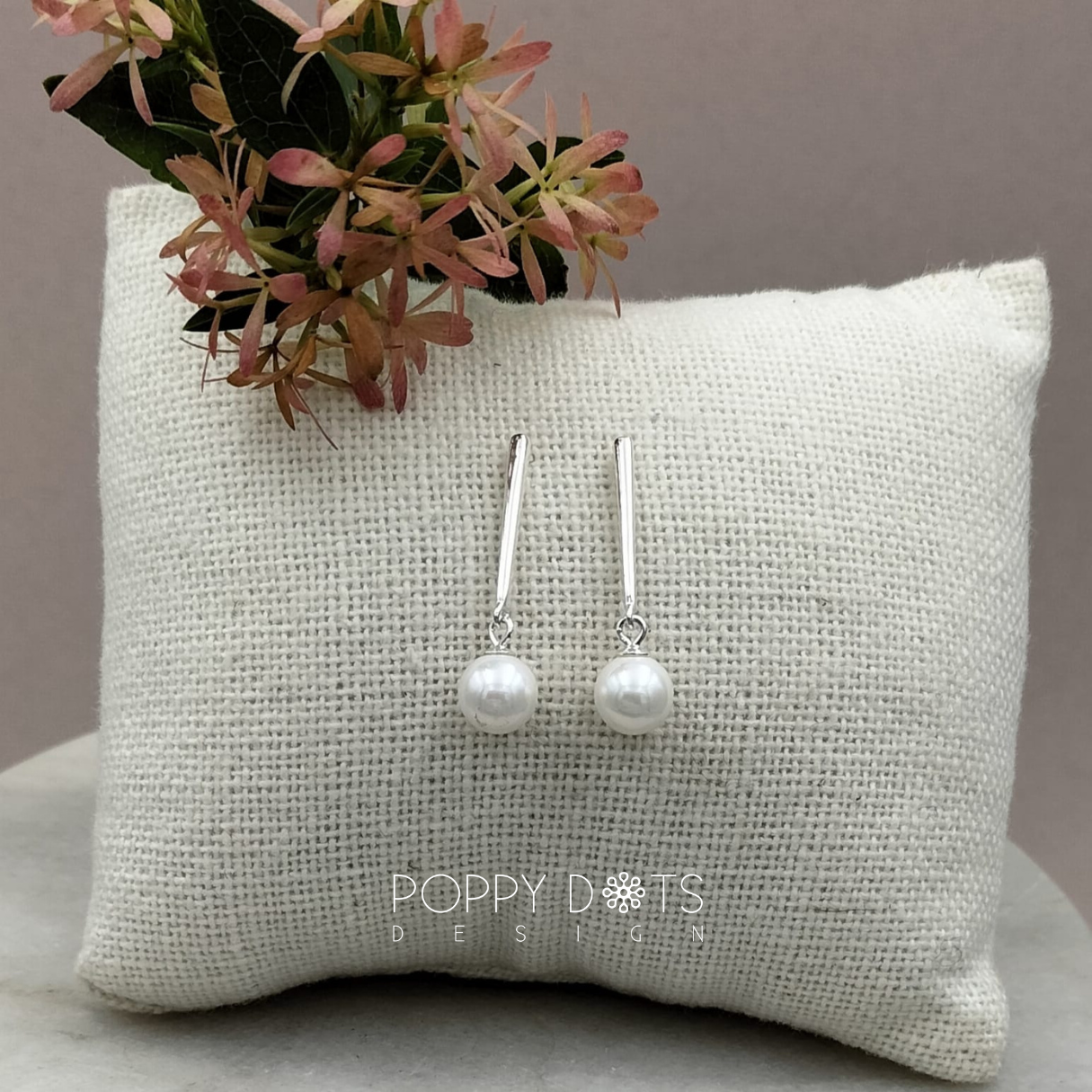 Sterling Silver Pearl Bead Drop Studs