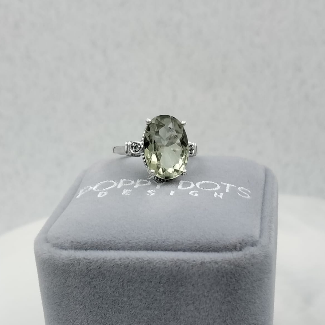 Sterling Silver Antique Oval Green Amethyst Ring