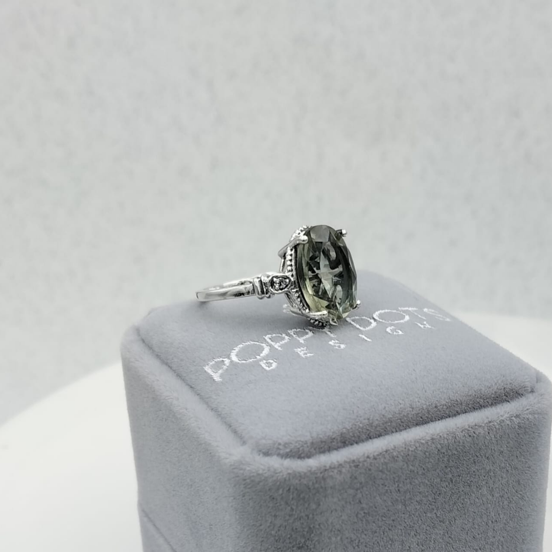 Sterling Silver Antique Oval Green Amethyst Ring