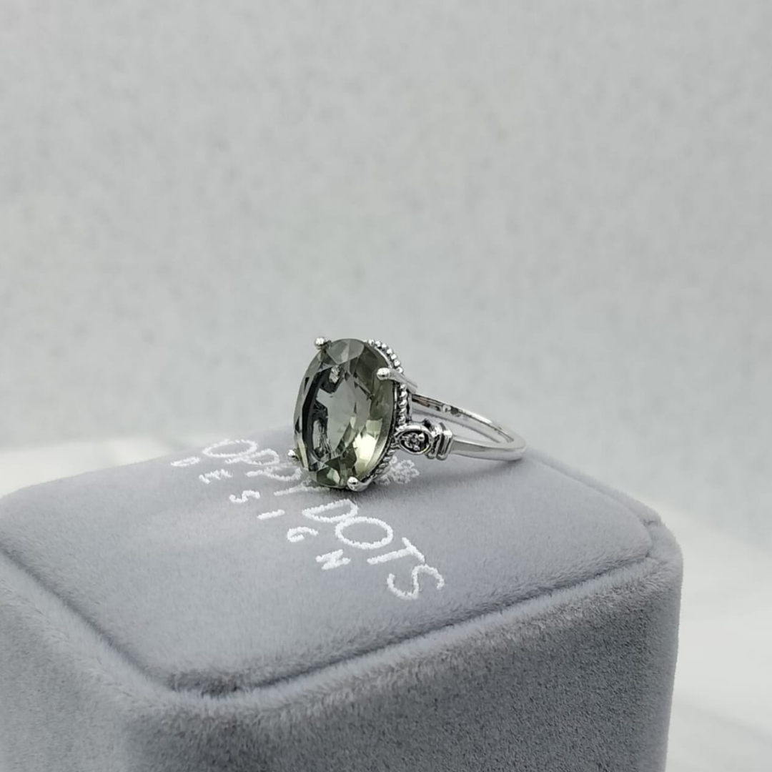 Sterling Silver Antique Oval Green Amethyst Ring