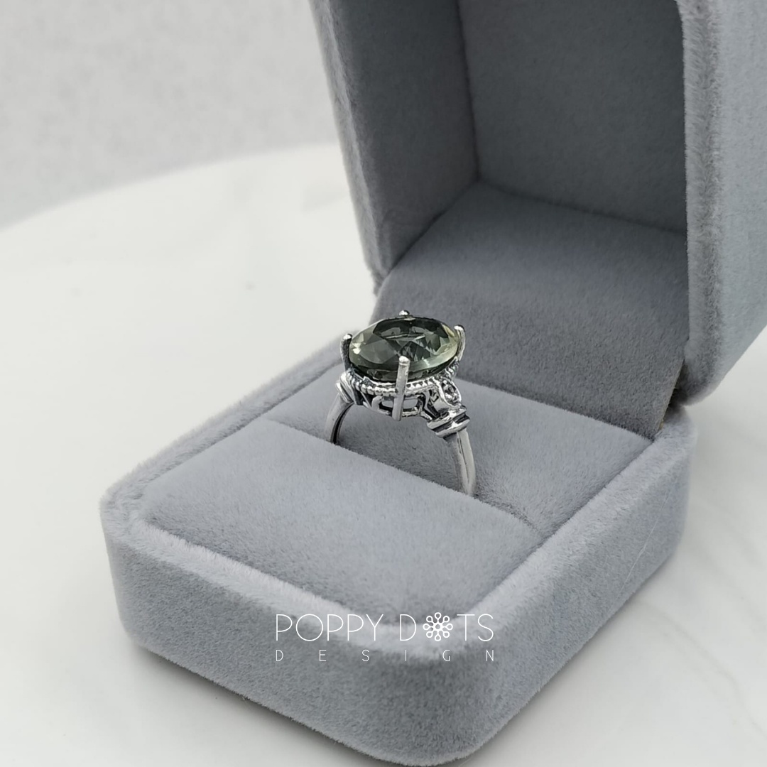 Sterling Silver Antique Oval Green Amethyst Ring