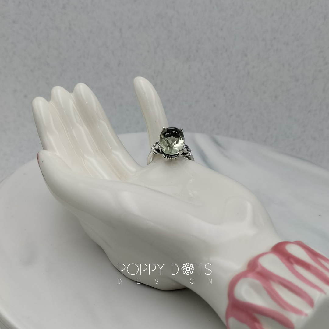 Sterling Silver Antique Oval Green Amethyst Ring