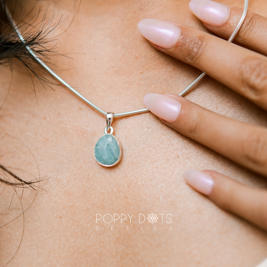 Luxurious Sterling Silver Aquamarine Earrings, Ring and Pendant Set