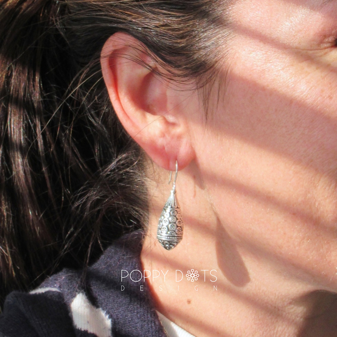 Sterling Silver Arabesque Teardrop Earrings