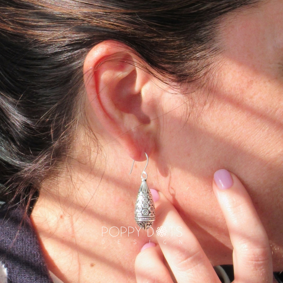 Sterling Silver Arabesque Teardrop Earrings