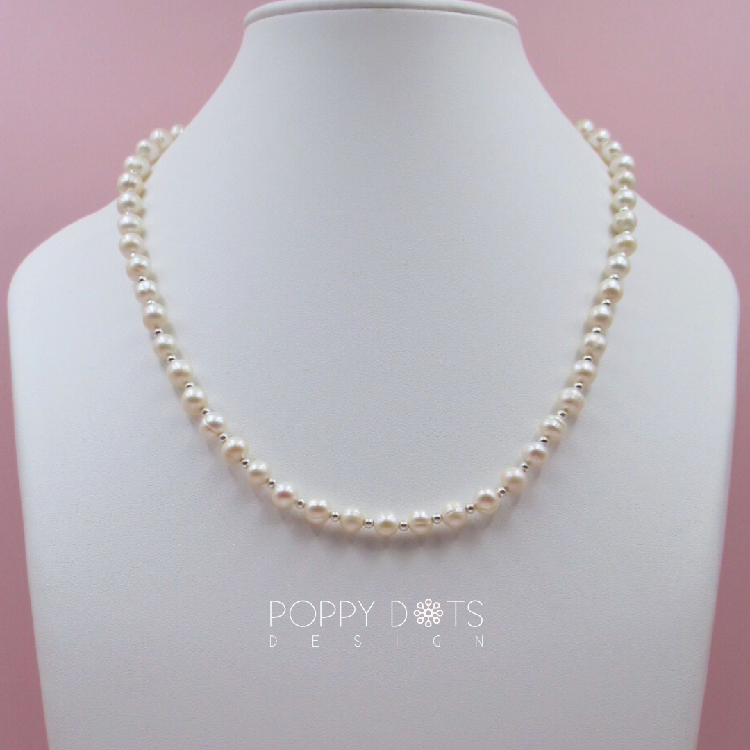 Freshwater Pearl and Sterling Silver Ball Necklace