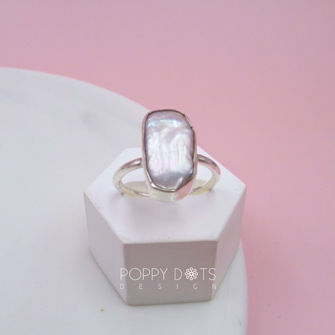 Sterling Silver Rectangular Baroque Pearl Ring