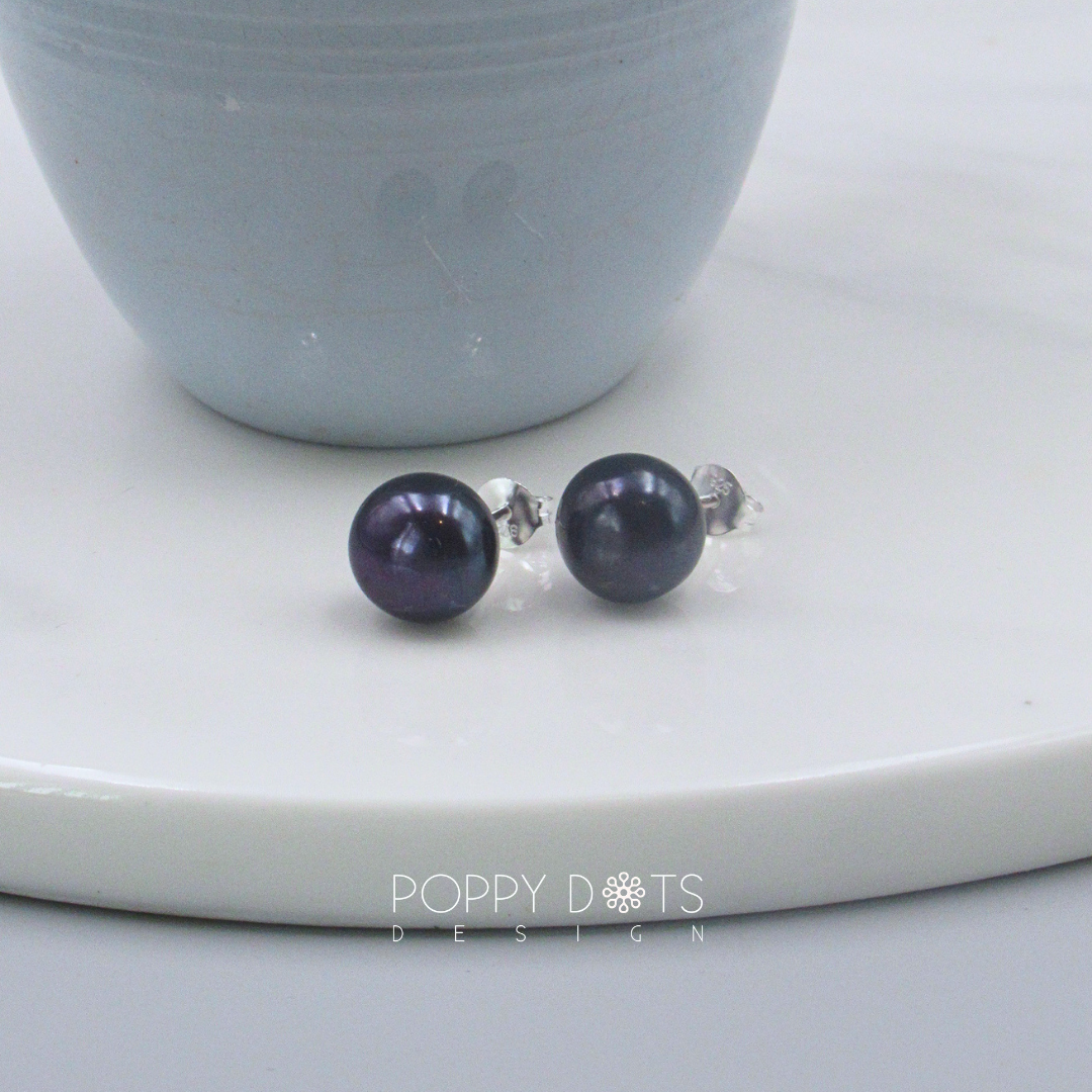 Sterling Silver Black Pearl Studs