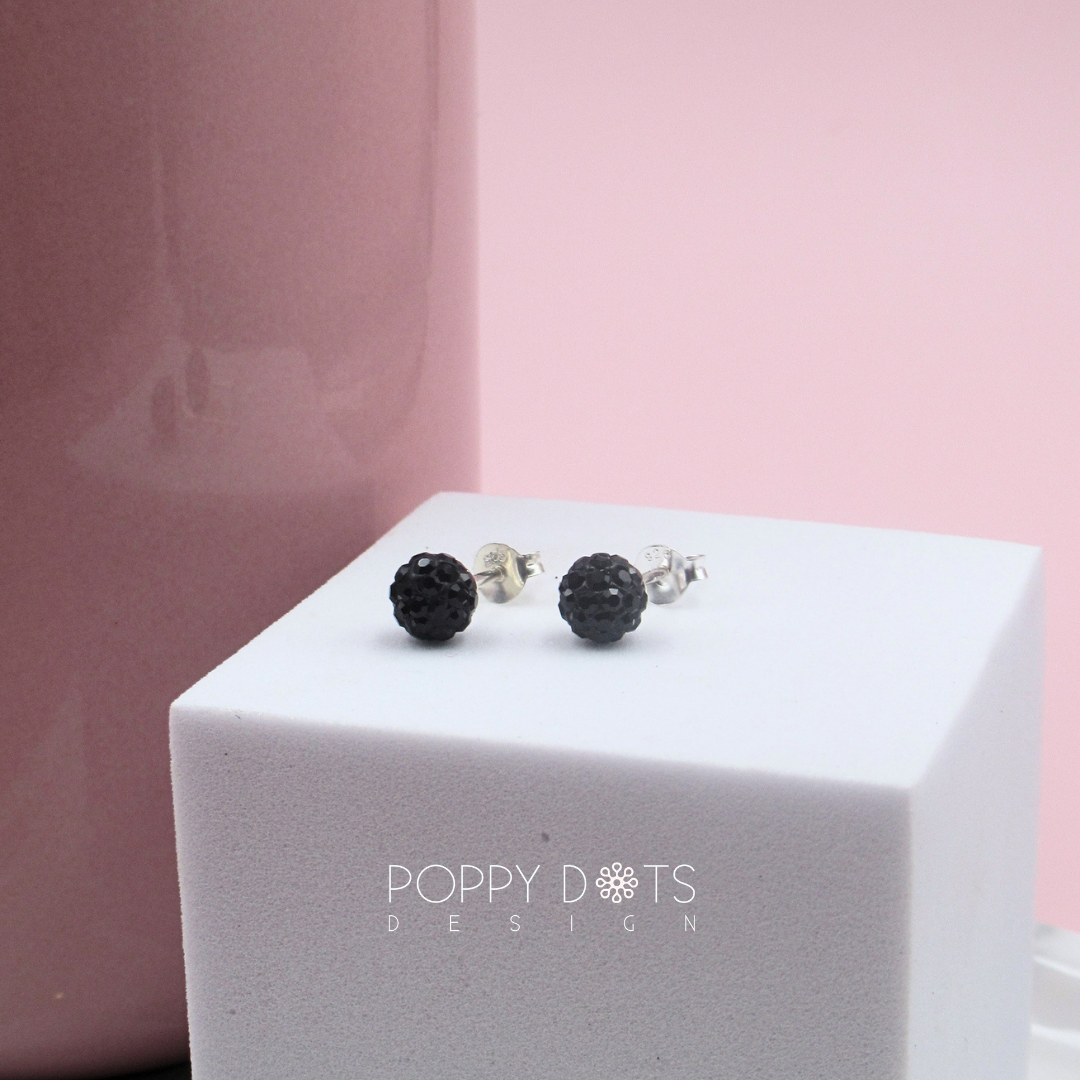 Sterling Silver Sparkly Black Zirconia Ball Studs