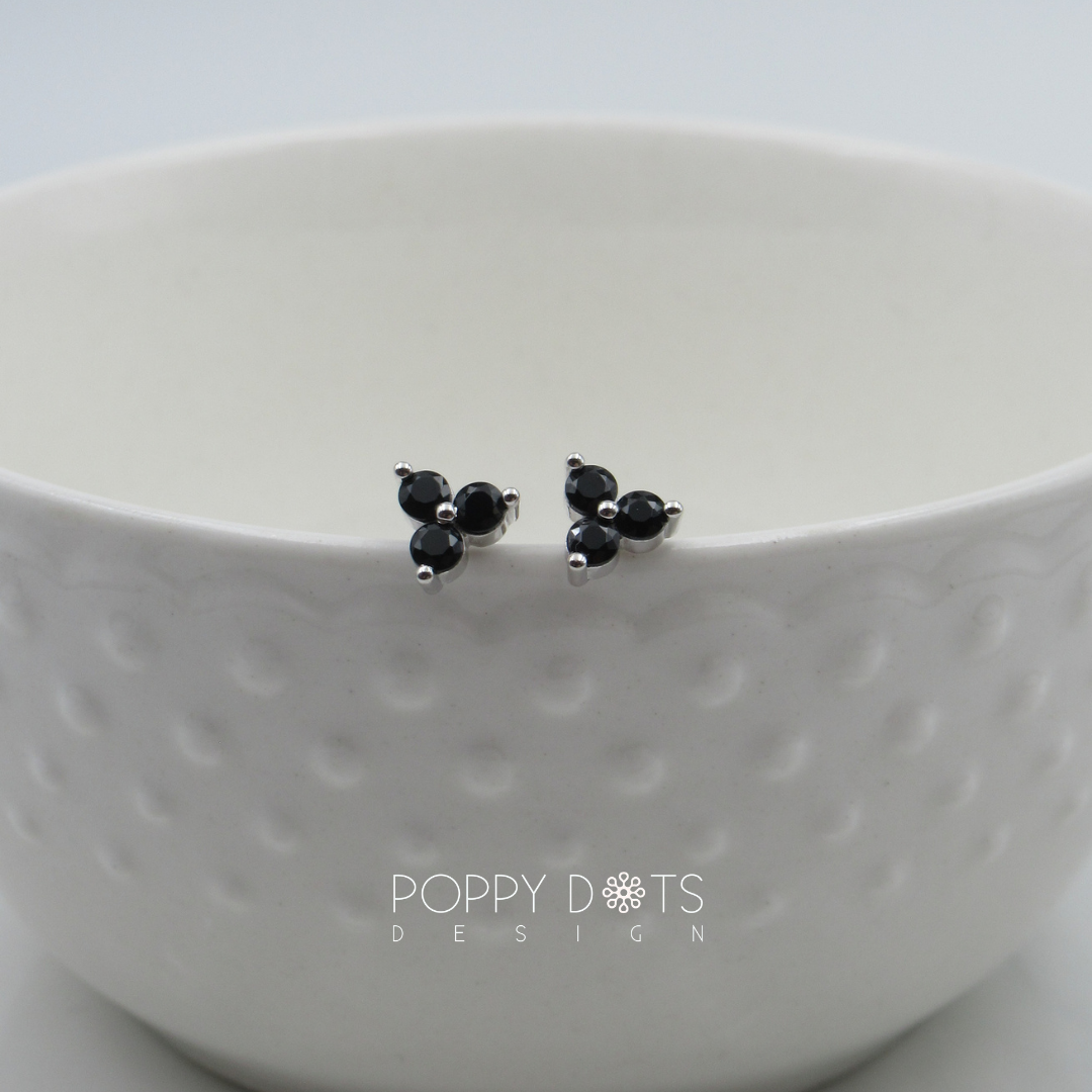 Sterling Silver Black Zirconia Clover Studs