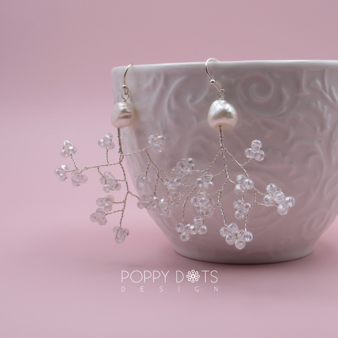 Sterling Silver Blossom Veil Pearl and Crystal Earrings