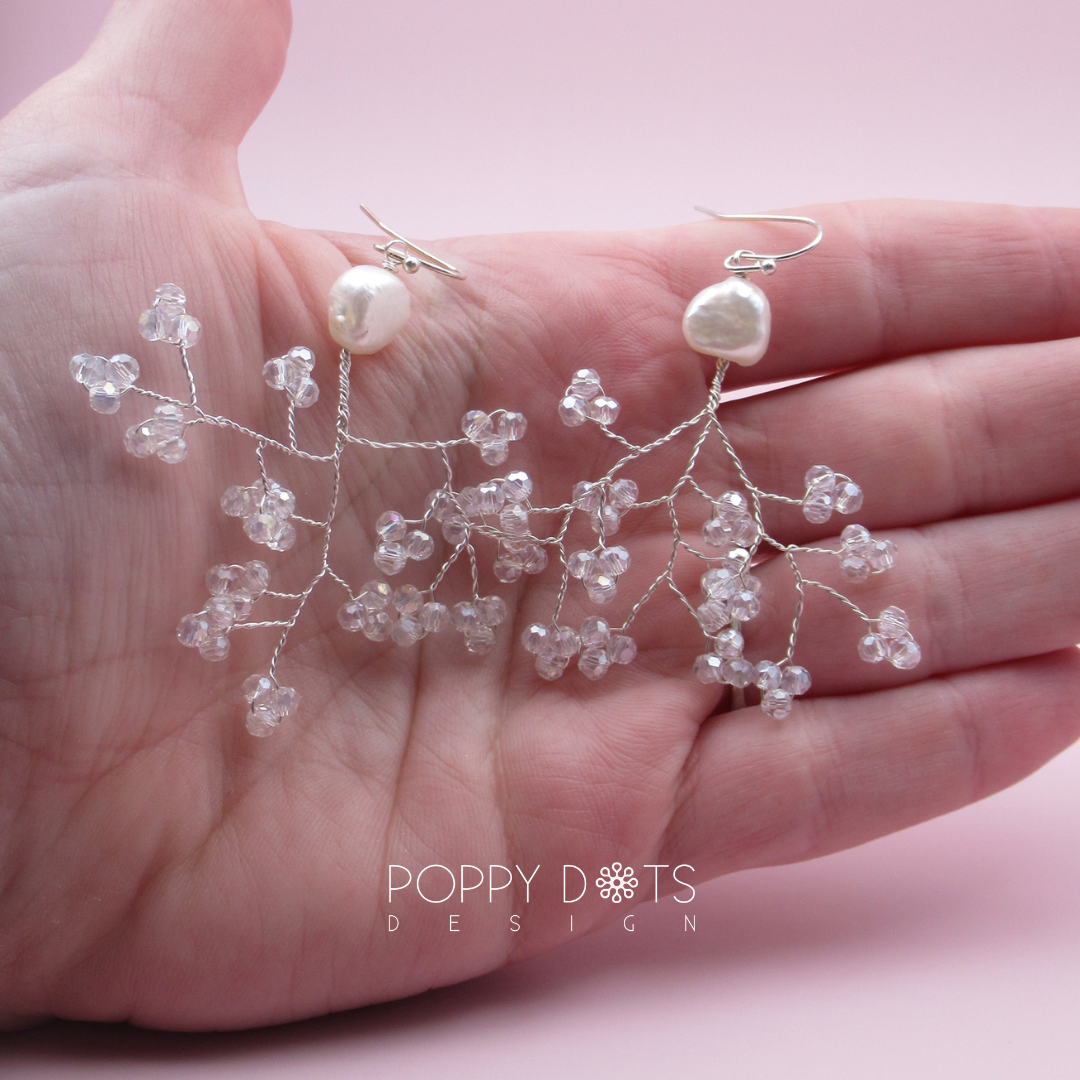 Sterling Silver Blossom Veil Pearl and Crystal Earrings