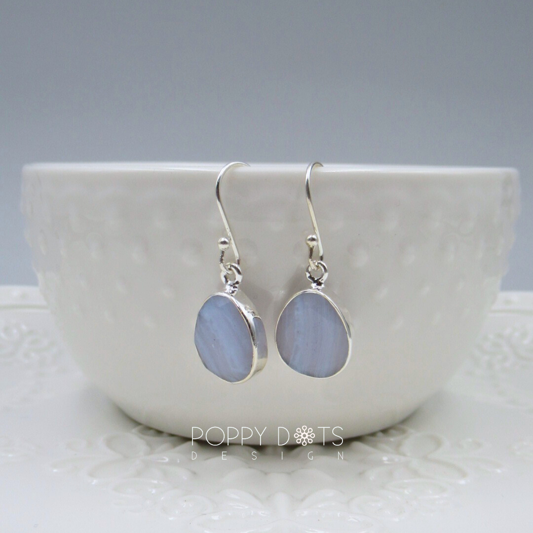 Luxurious Sterling Silver Blue Lace Agate Earrings, Ring and Pendant Set