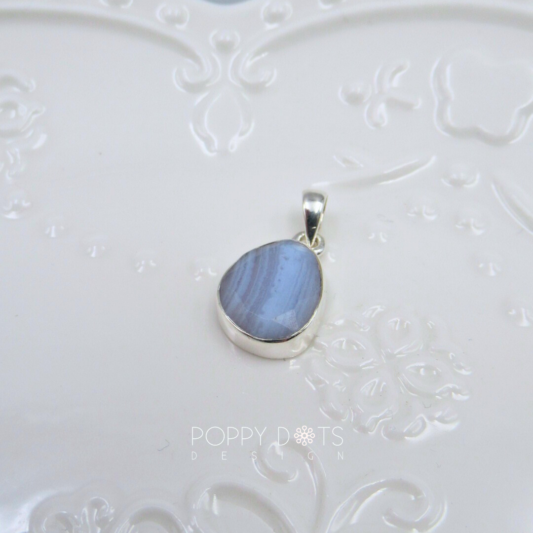 Luxurious Sterling Silver Blue Lace Agate Earrings, Ring and Pendant Set