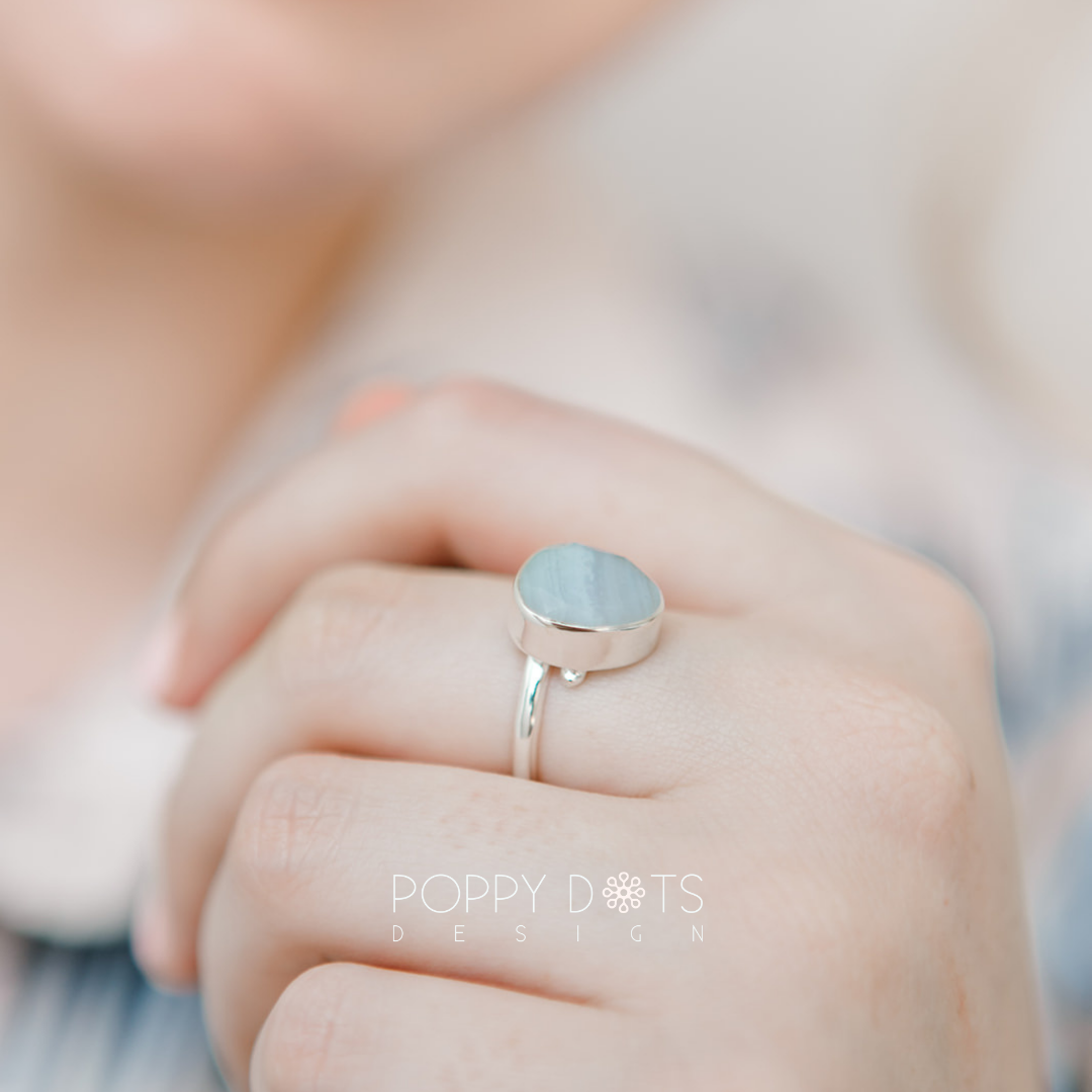 Luxurious Sterling Silver Blue Lace Agate Earrings, Ring and Pendant Set