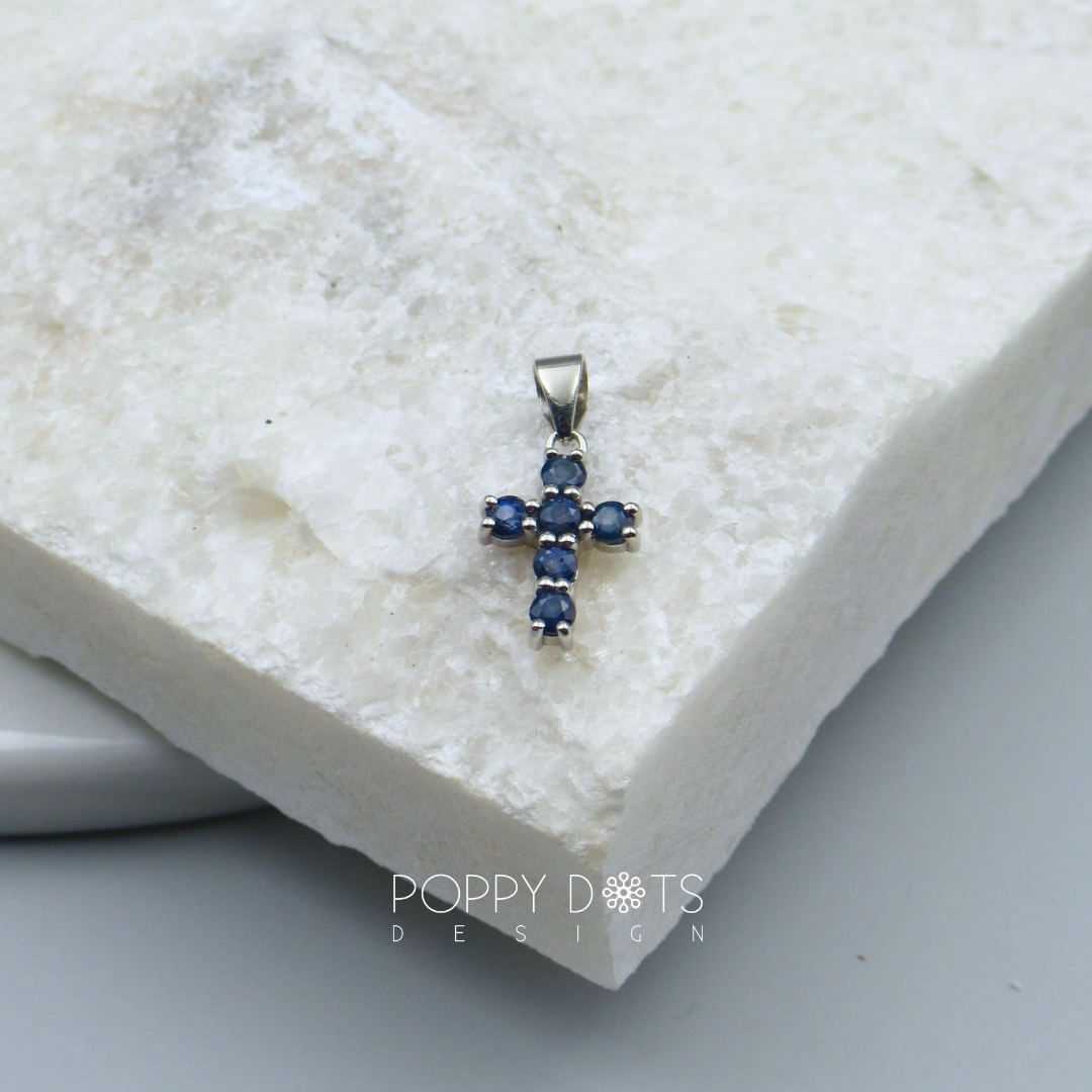 Sterling Silver Sapphire Cross Pendant