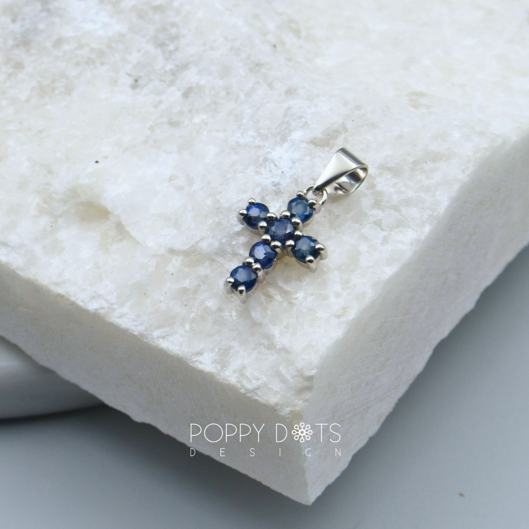 Sterling Silver Sapphire Cross Pendant