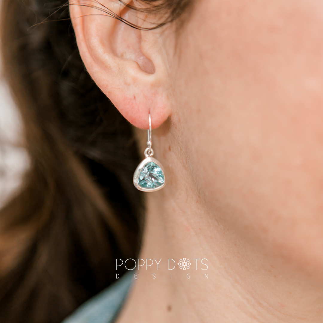 Sterling Silver Blue Topaz Trillion Earring and Pendant Set
