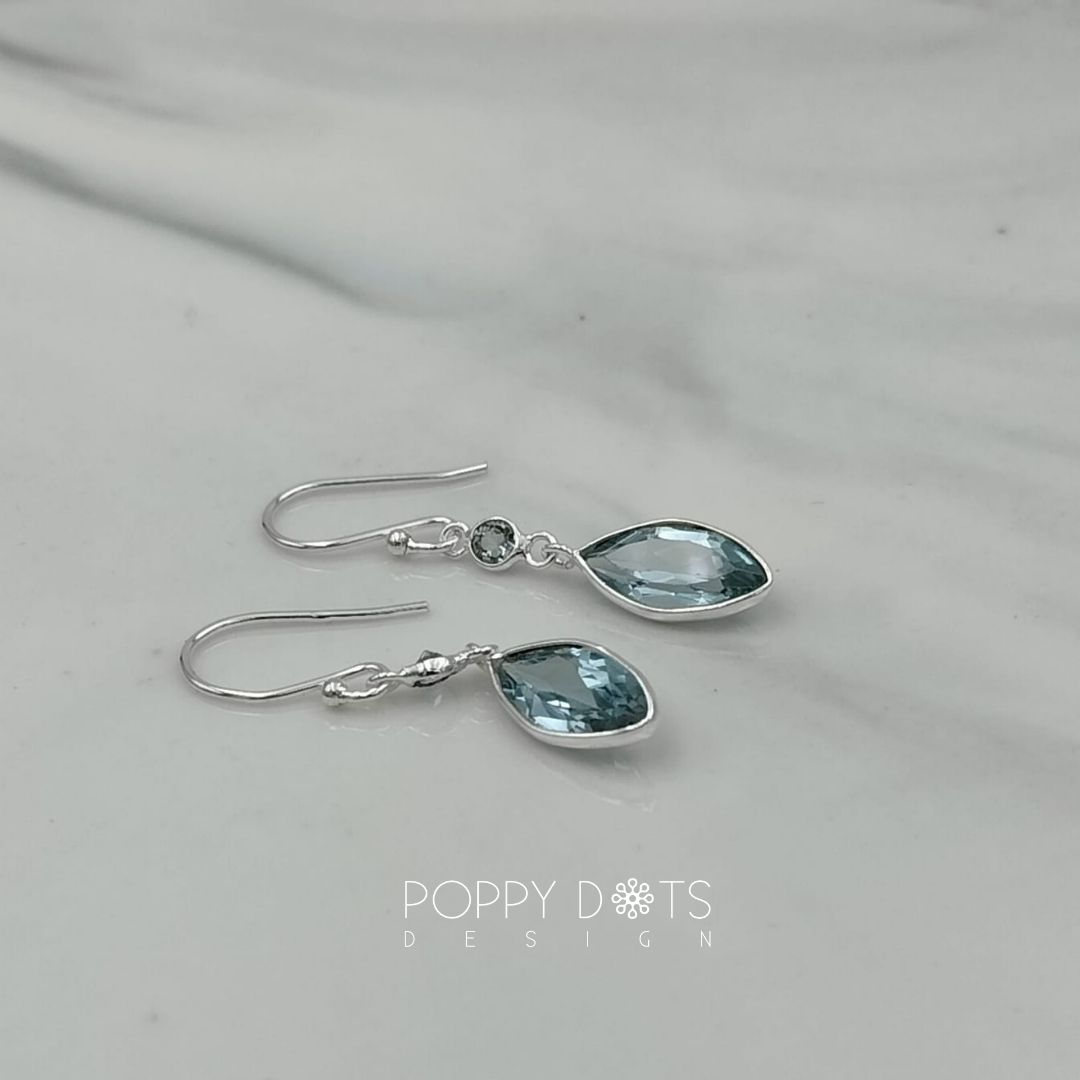Sterling Silver Blue Topaz Marquise Drop Earrings
