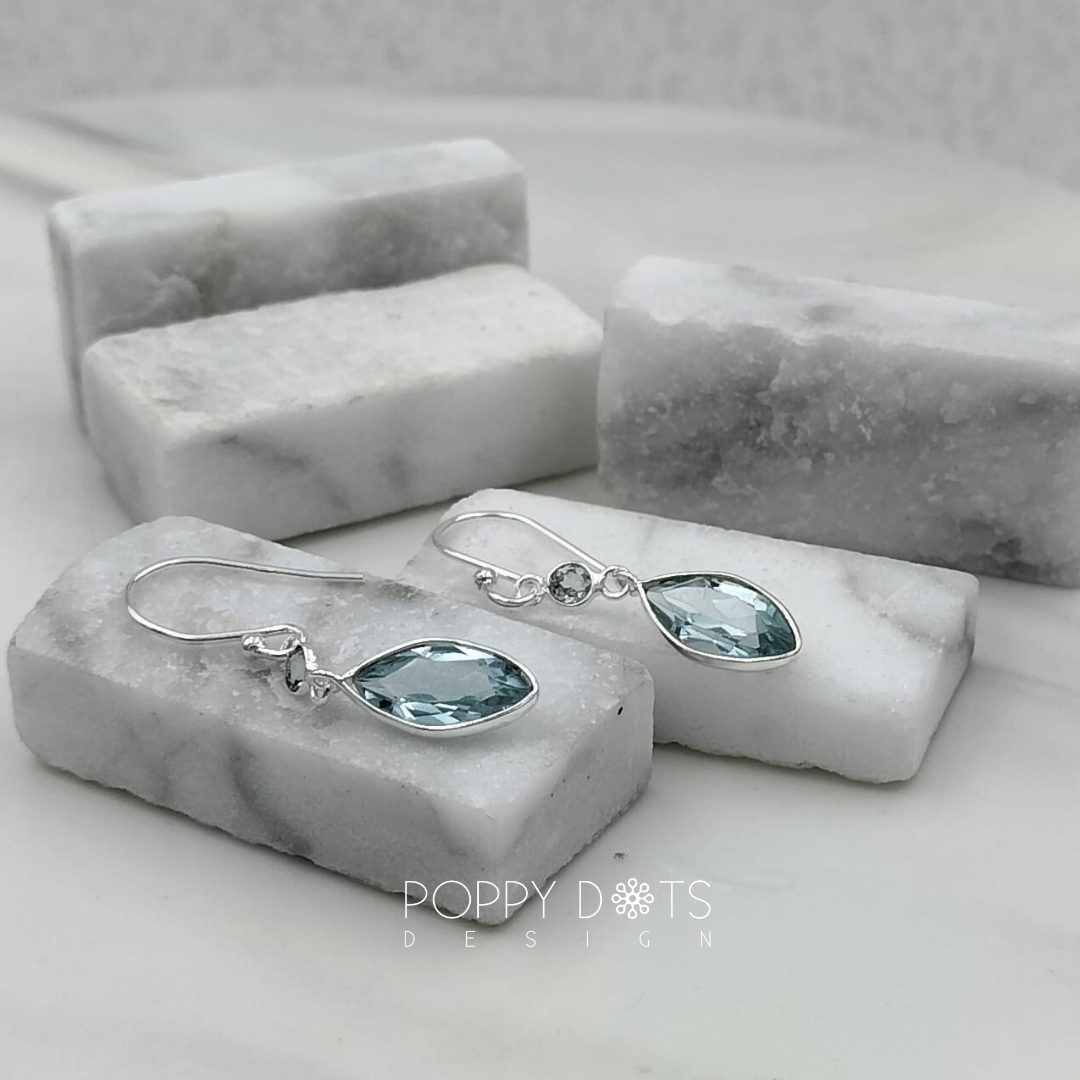 Sterling Silver Blue Topaz Marquise Drop Earrings