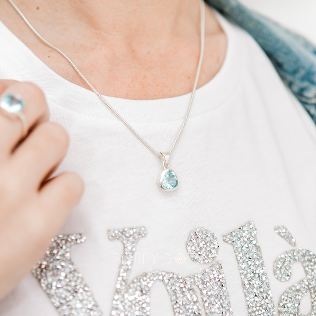 Sterling Silver Blue Topaz Trillion Earring and Pendant Set