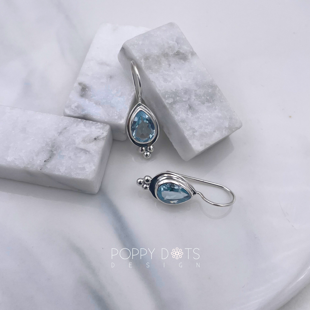 Sterling Silver Blue Topaz Teardrop Delux Earrings