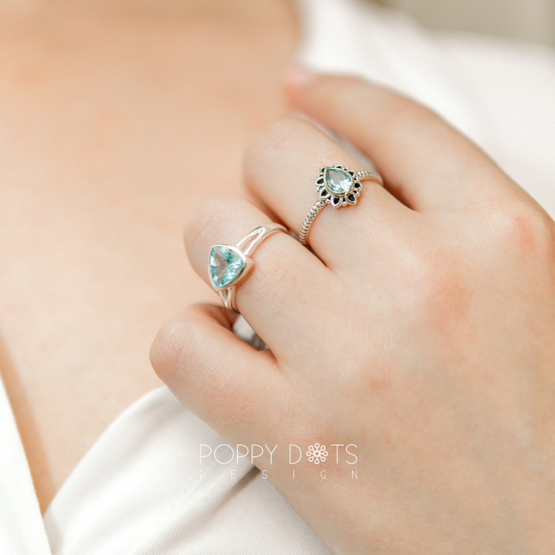 Sterling Silver Filigree Teardrop Blue Topaz Ring