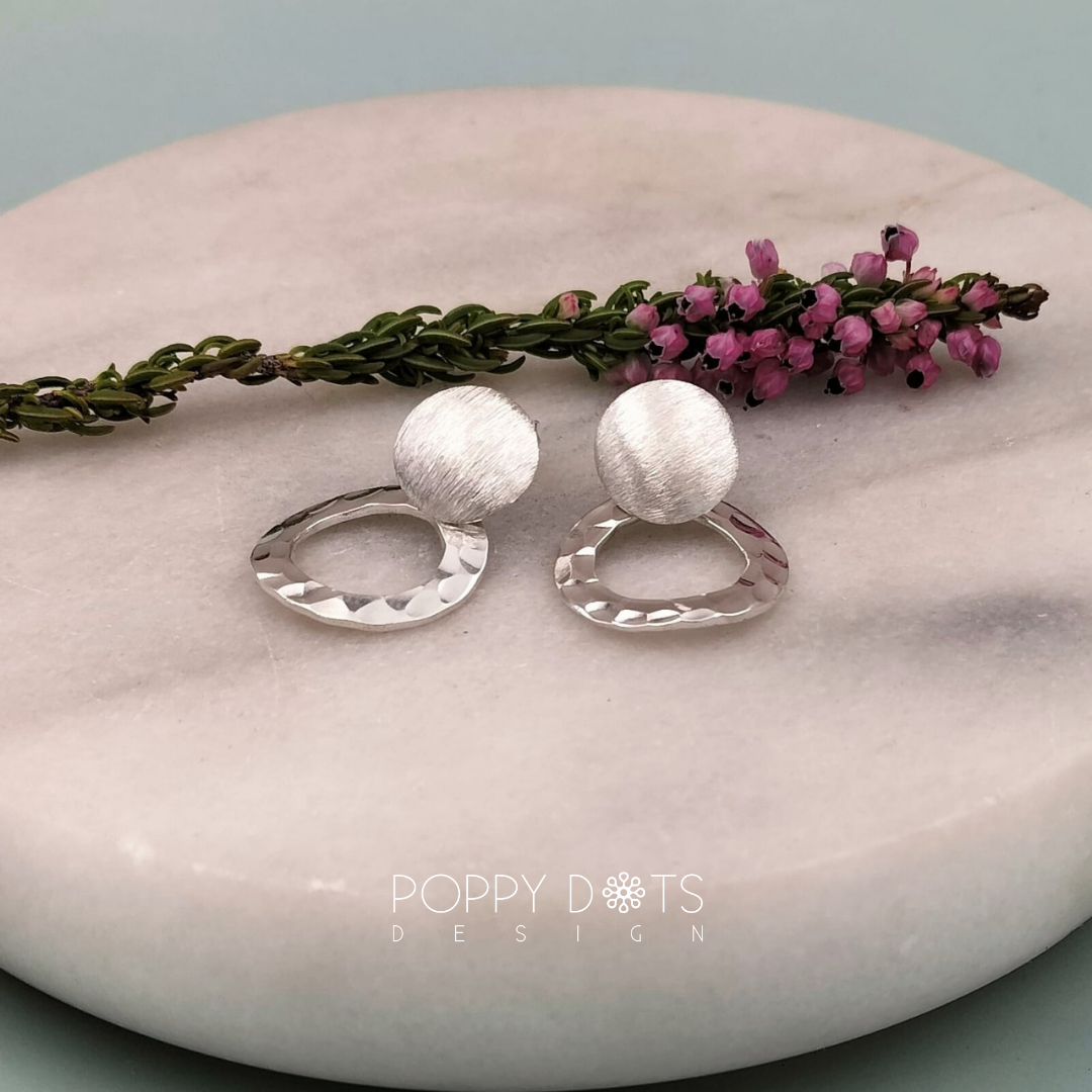 Sterling Silver Brushed and Hammered Double Circle Studs