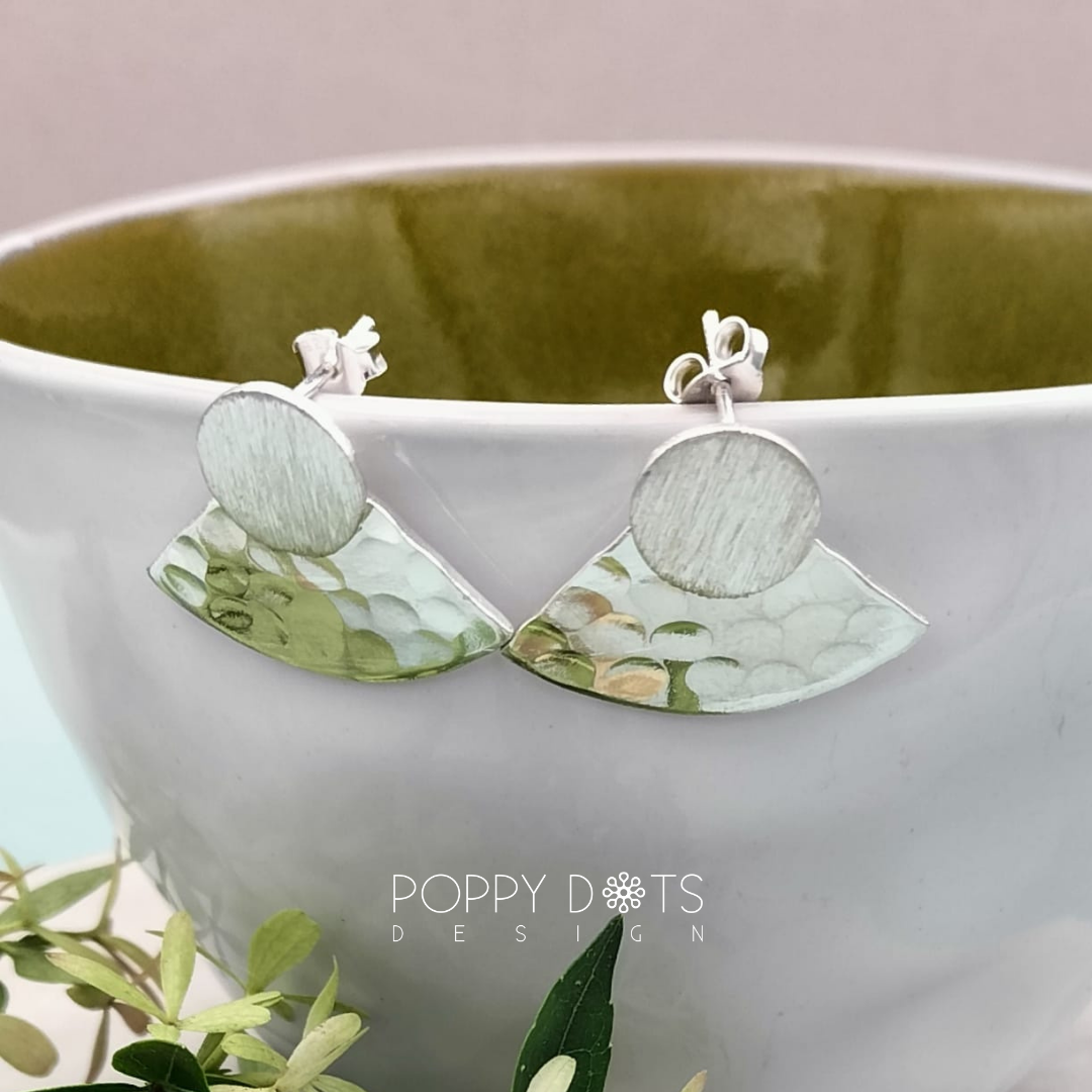 Sterling Silver Brushed and Hammered Fan Studs