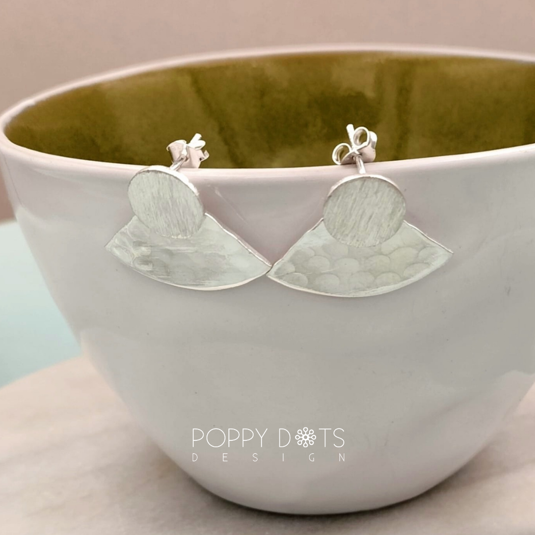 Sterling Silver Brushed and Hammered Fan Studs